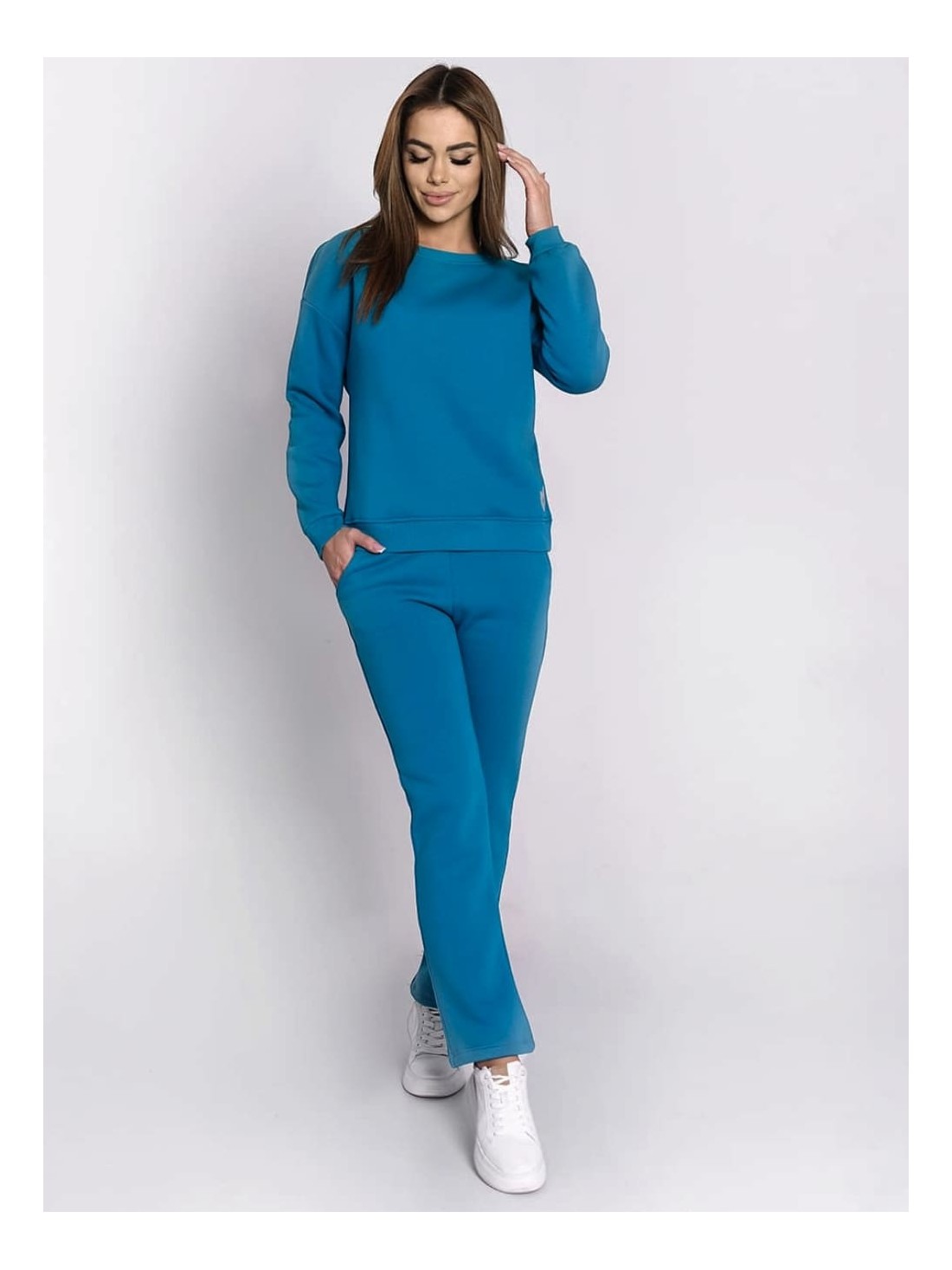 Ladies\' insulated tracksuit top and loose pants turquoise FI762